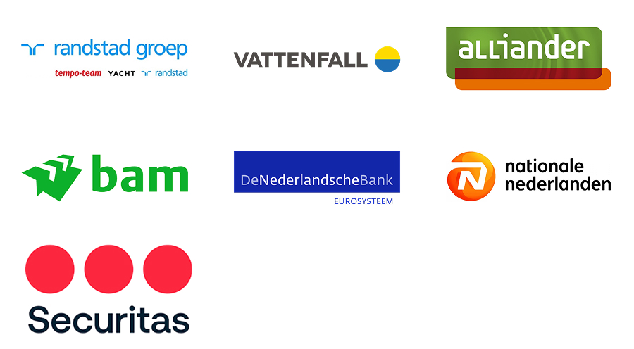 Randstad groep, Vattenfall, Alliander, Bam, De Nederlandsche Bank, Nationale Nederlanden, Securitas